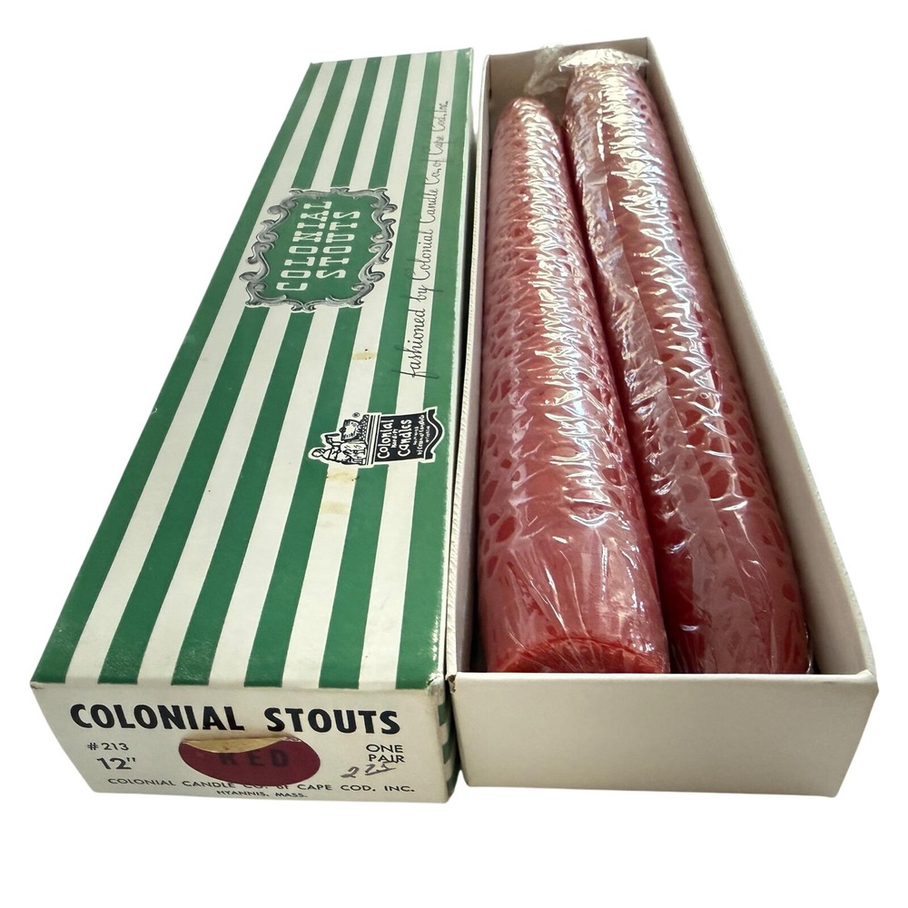 NOS Colonial Candle Cape Cod Stouts Red Pair 12" Vintage Tapers Original Box 80s